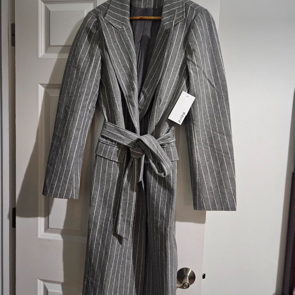 Gray Pinstripe Trench Coat